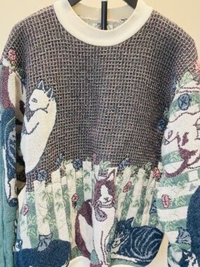 Vintage Sugar Street Weavers Cat Tabestry Crewneck Sweater